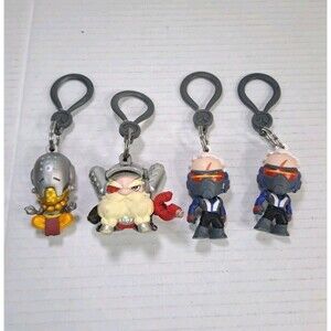 Blizzard's Overwatch Lot of 4 Keychains Soldier 76, Torbjorn & Zenyatta 2" Clips